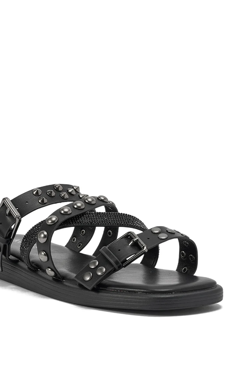 AKIRA GOLD MANNING BLACK HARDWARE EMBELLISHED FLAT SANDAL - Image 7