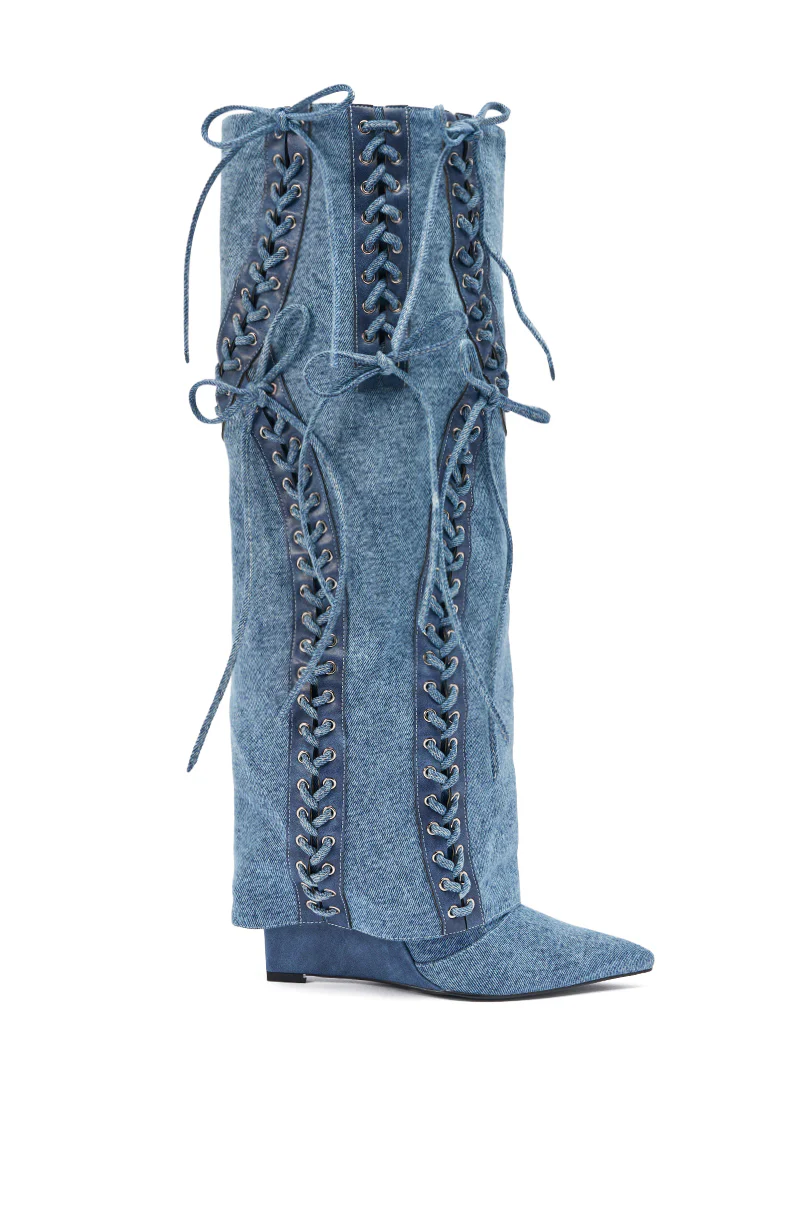 AKIRA GOLD MANTIGNA DENIM WEDGE BOOT - Image 3