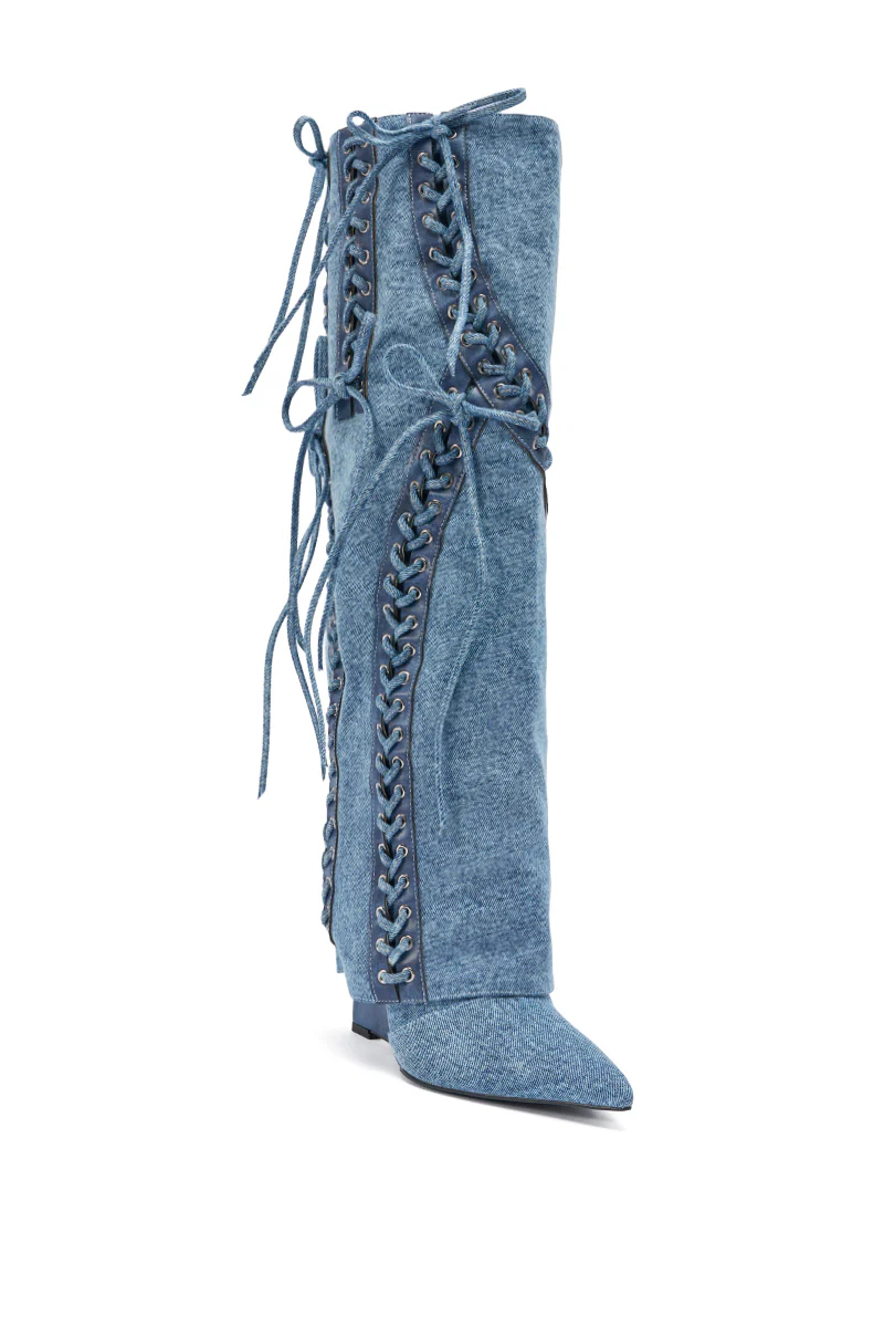 AKIRA GOLD MANTIGNA DENIM WEDGE BOOT - Image 4