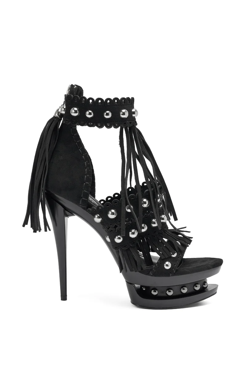 AKIRA GOLD MAROVA BLACK NOVELTY PLATFORM FRINGE EMBELLISHED SANDAL - Image 3
