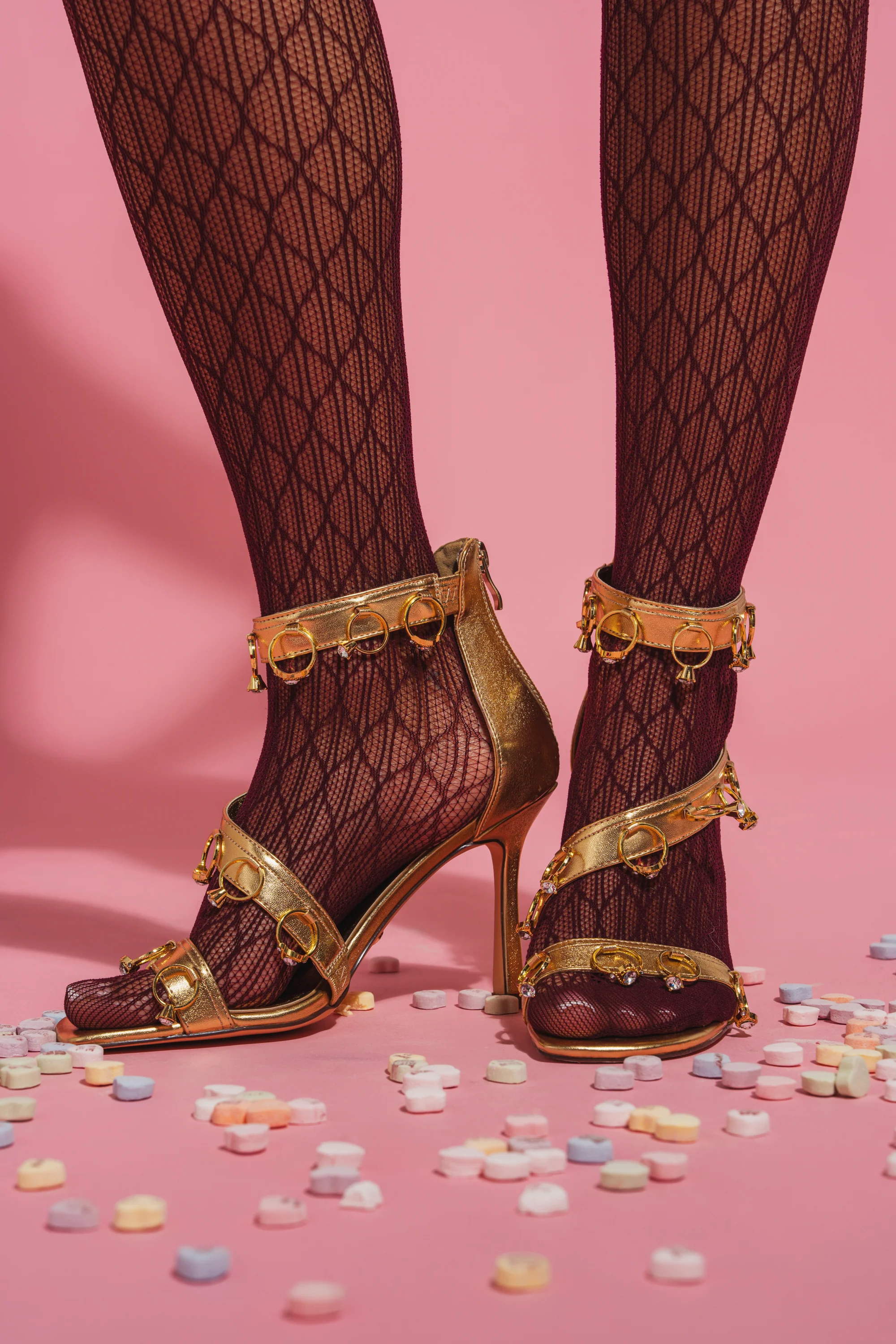AKIRA GOLD MARQUISE GOLD STILETTO SANDAL WITH RINGS - Image 2