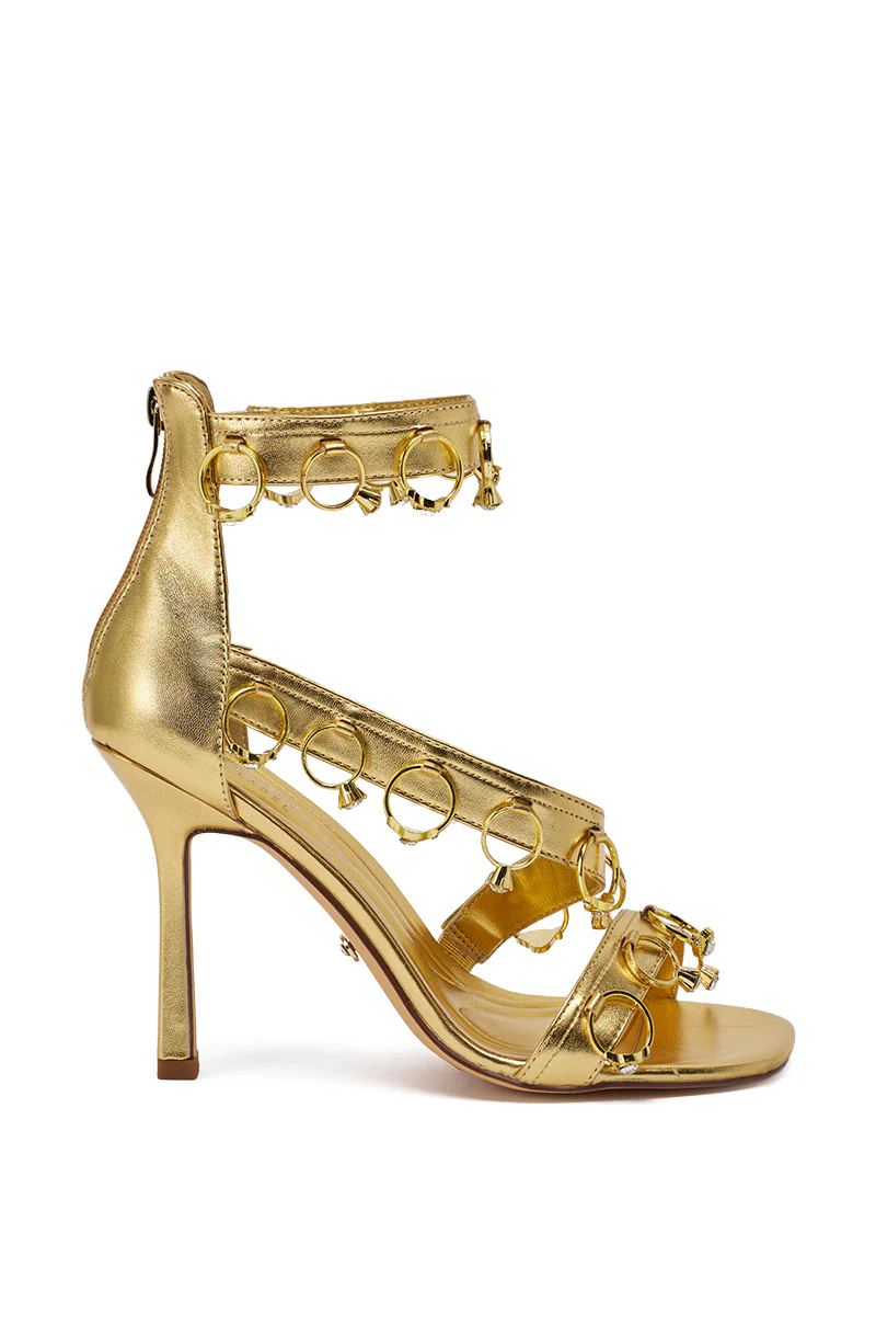 AKIRA GOLD MARQUISE GOLD STILETTO SANDAL WITH RINGS - Image 6