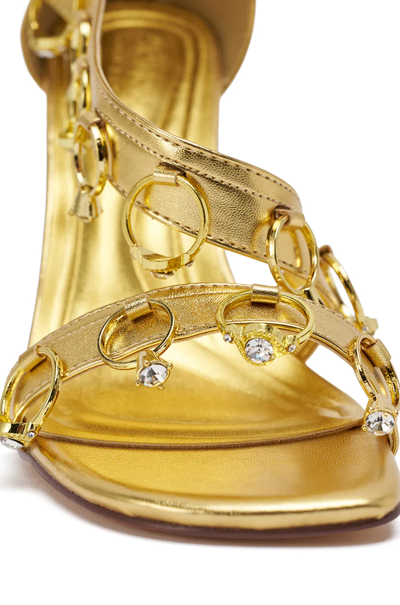 AKIRA GOLD MARQUISE GOLD STILETTO SANDAL WITH RINGS - Image 9