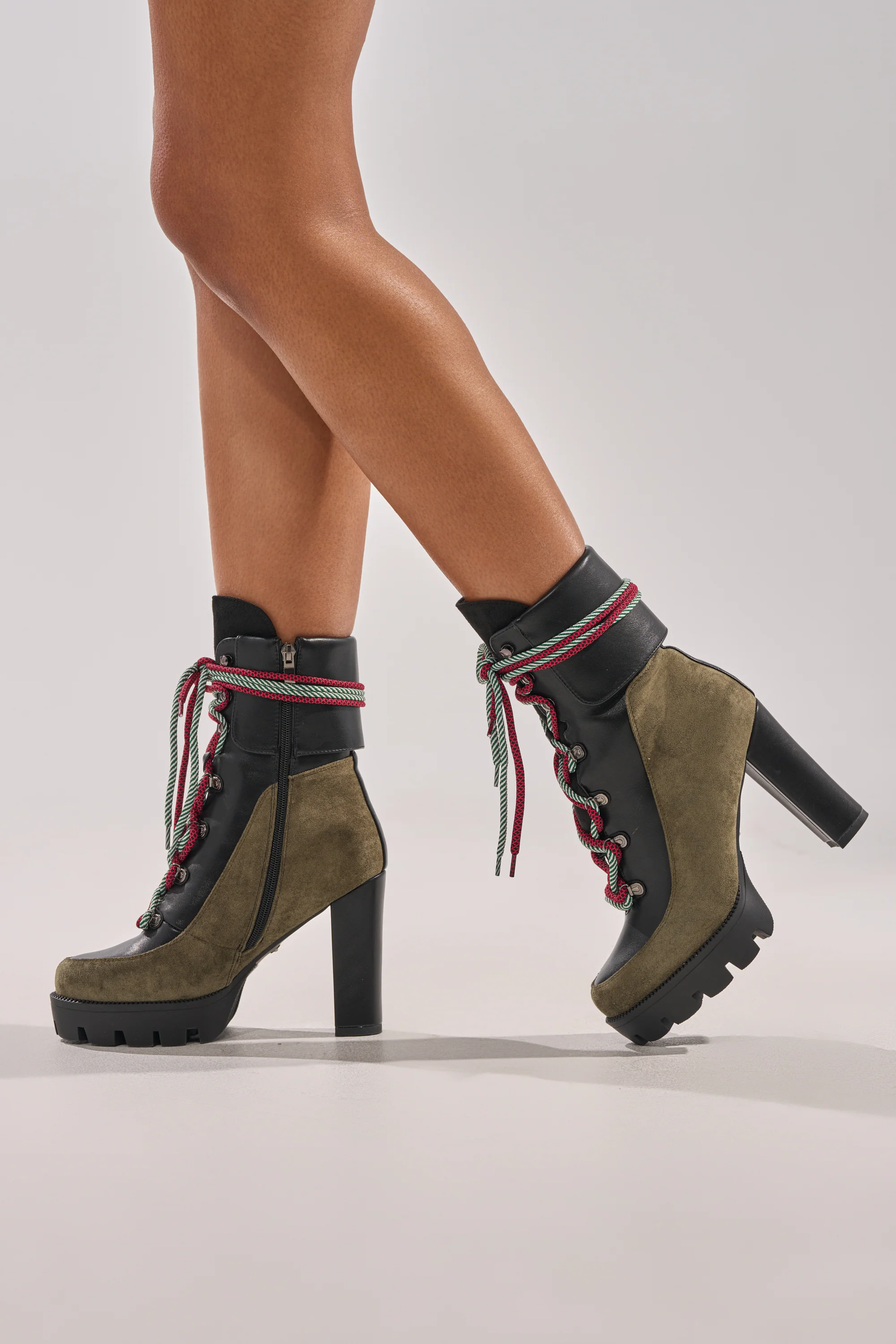 AKIRA GOLD MUFFLER GREENMULTI CHUNKY HEEL BOOTIE - Image 3