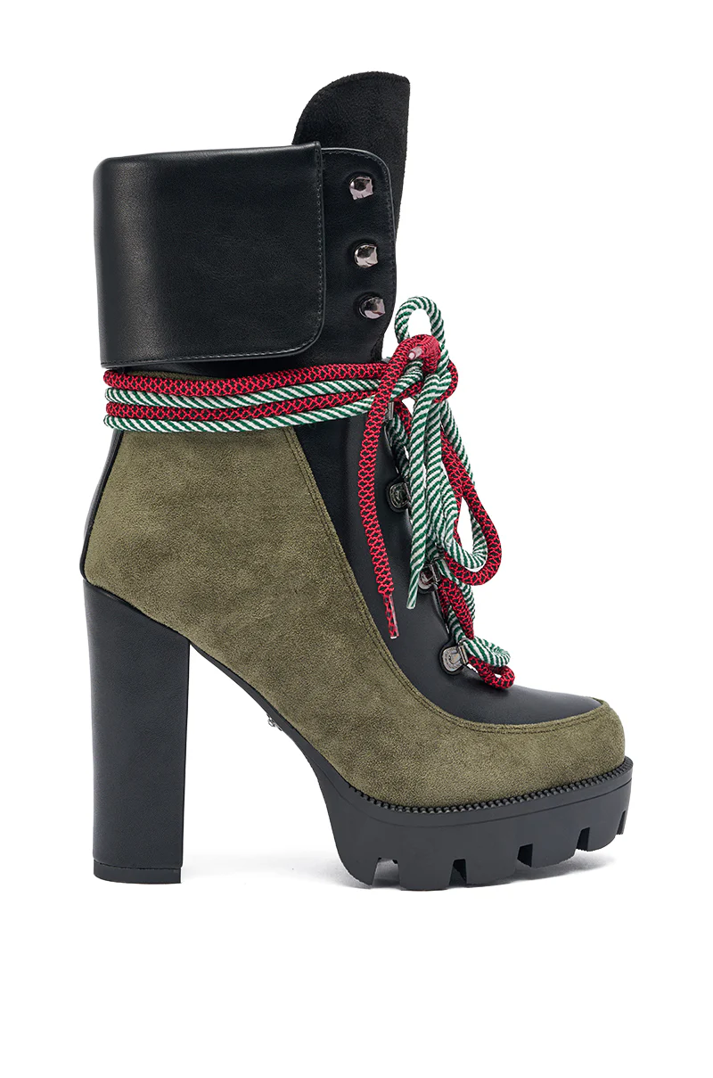 AKIRA GOLD MUFFLER GREENMULTI CHUNKY HEEL BOOTIE - Image 5