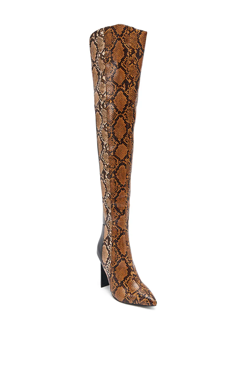 AKIRA GOLD NOAMI MULTI SNAKE PRINT CHUNKY HEEL BOOT - Image 6