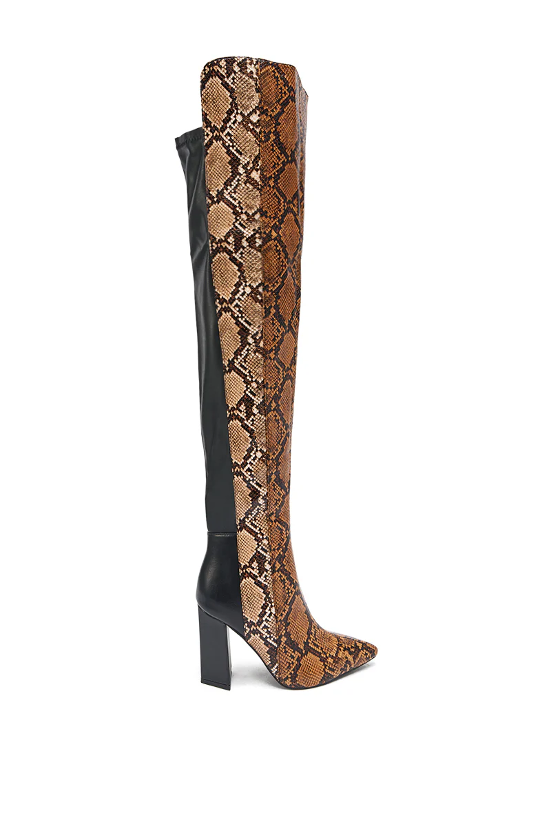 AKIRA GOLD NOAMI MULTI SNAKE PRINT CHUNKY HEEL BOOT - Image 7
