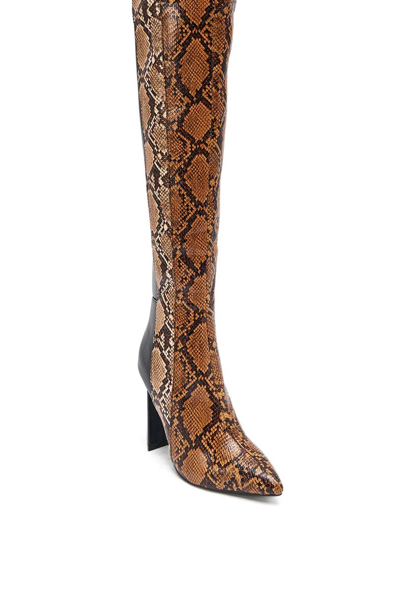 AKIRA GOLD NOAMI MULTI SNAKE PRINT CHUNKY HEEL BOOT - Image 9