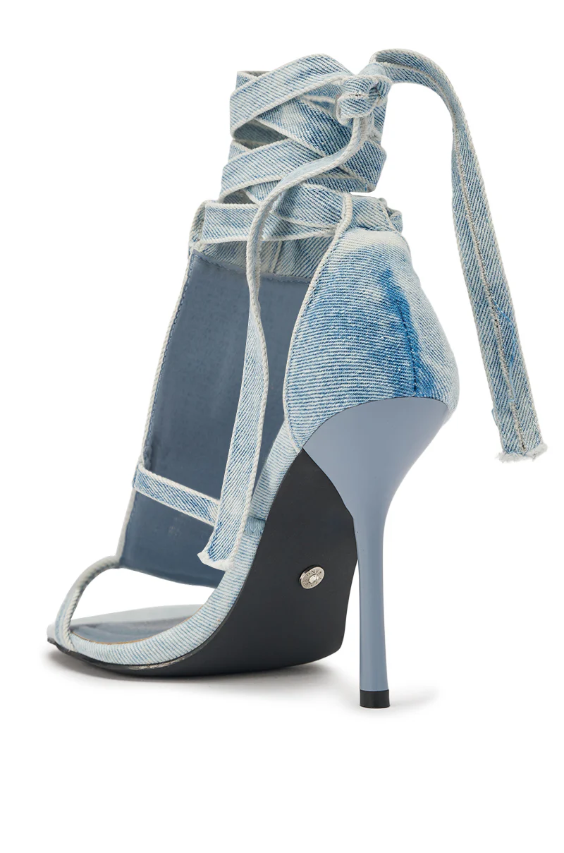 AKIRA GOLD NORMA JEAN DENIM STRAPPY STILETTO SANDAL - Image 6