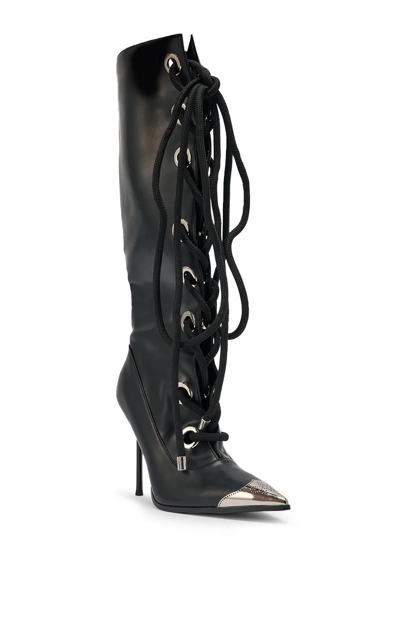 AKIRA GOLD PANTOUM BLACK PU HARDWARE BOOT - Image 7