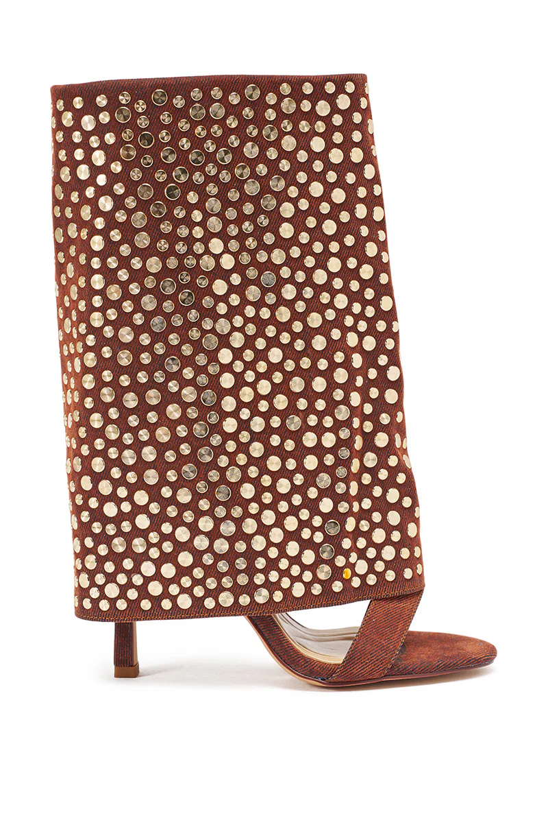 AKIRA GOLD RAYSSA BURNT ORANGE GOLD HARDWARE EMBELLISHED STILETTO SANDAL - Image 4