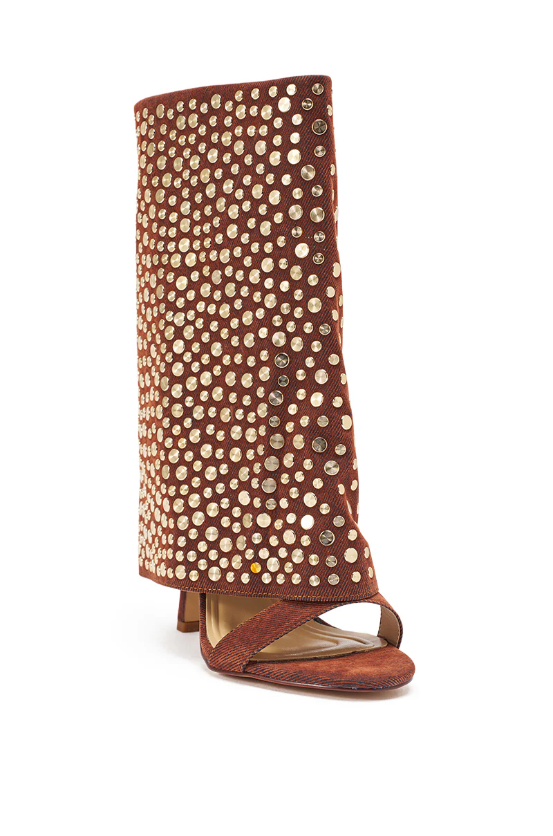 AKIRA GOLD RAYSSA BURNT ORANGE GOLD HARDWARE EMBELLISHED STILETTO SANDAL - Image 5