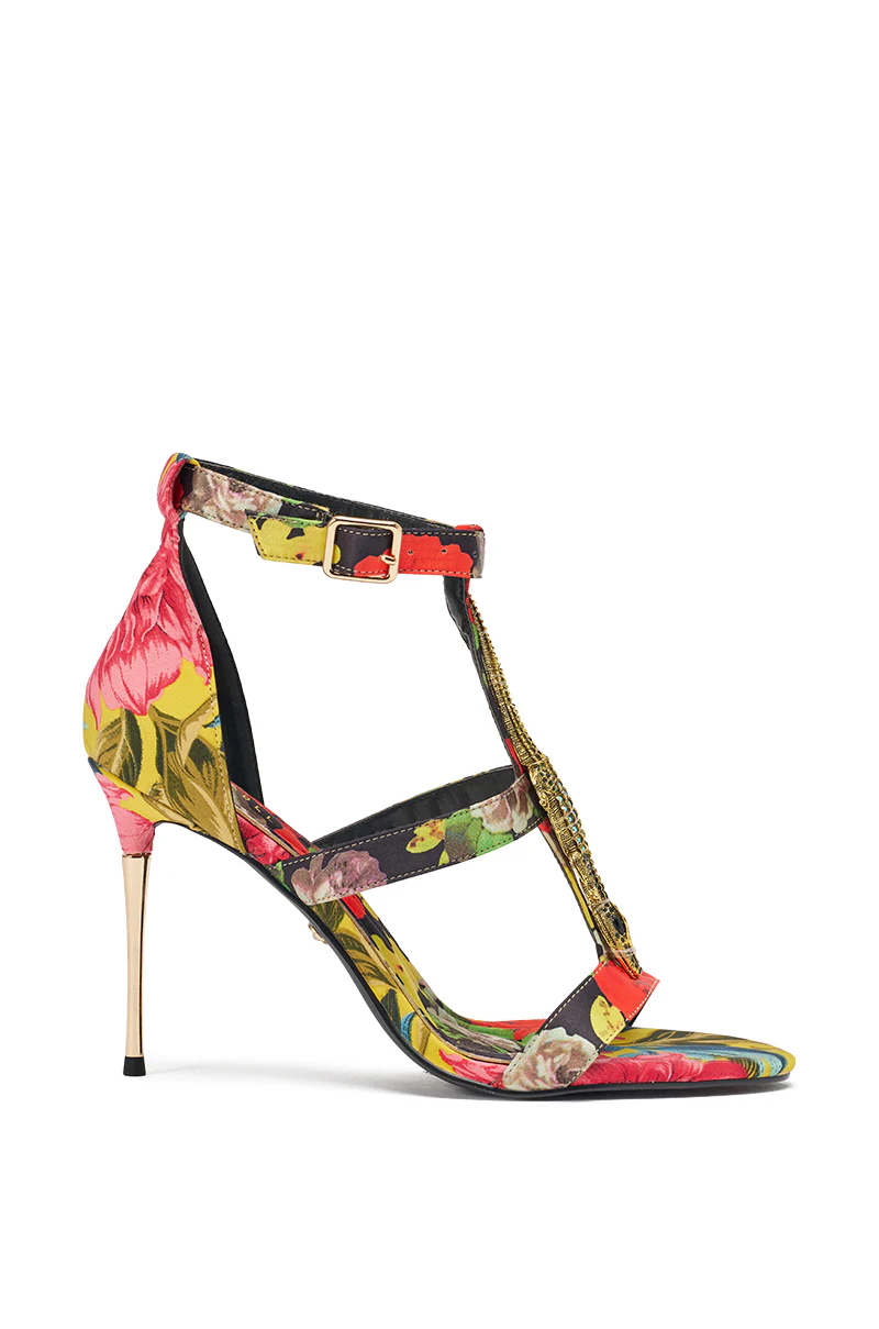 AKIRA GOLD REPTILIAN MULTISATIN STRAP STILETTO SANDAL - Image 5
