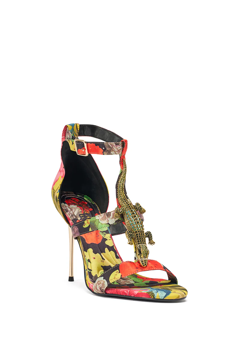 AKIRA GOLD REPTILIAN MULTISATIN STRAP STILETTO SANDAL - Image 6