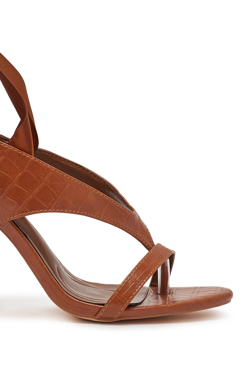 AKIRA GOLD SIEGER BROWNPATENT WRAP UP BALLERINA STILETTO SANDAL - Image 6