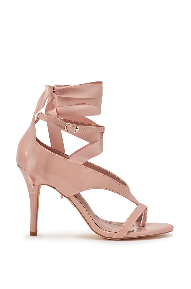 AKIRA GOLD SIEGER PINK PATENT WRAP UP BALLERINA STILETTO SANDAL - Image 5