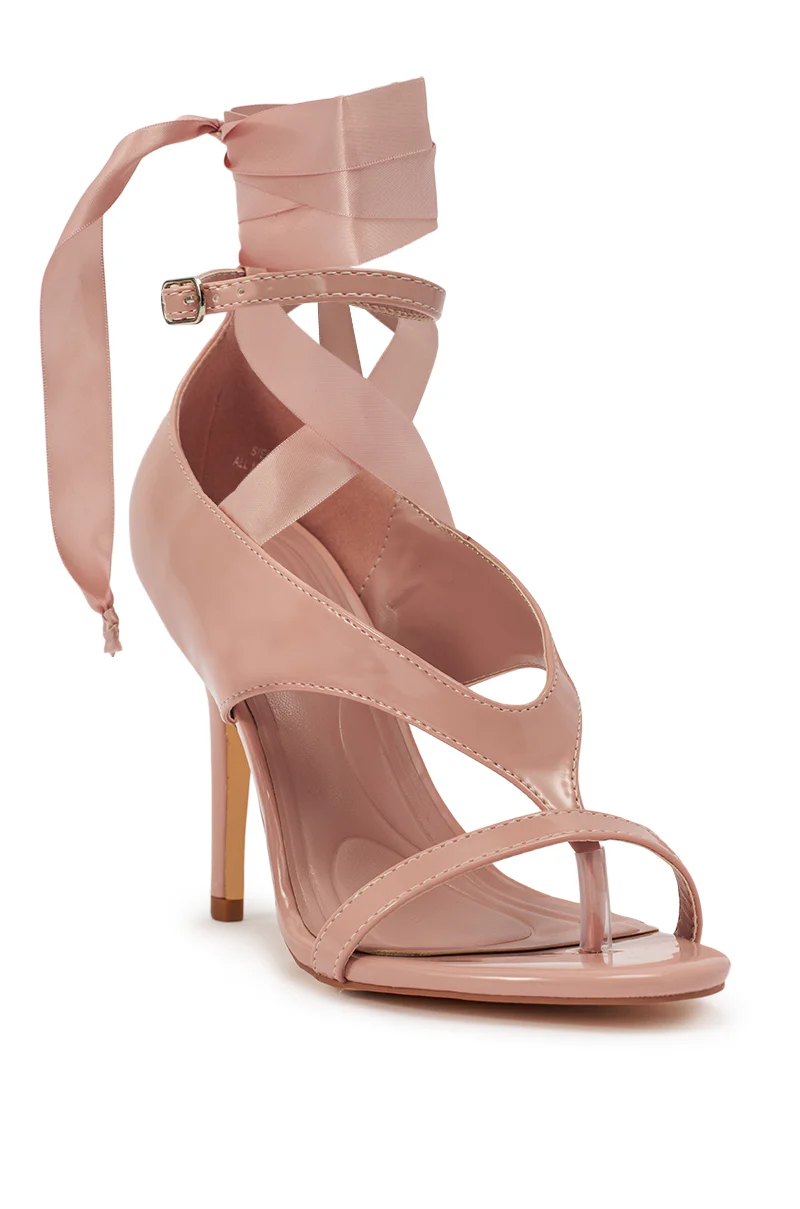 AKIRA GOLD SIEGER PINK PATENT WRAP UP BALLERINA STILETTO SANDAL - Image 6