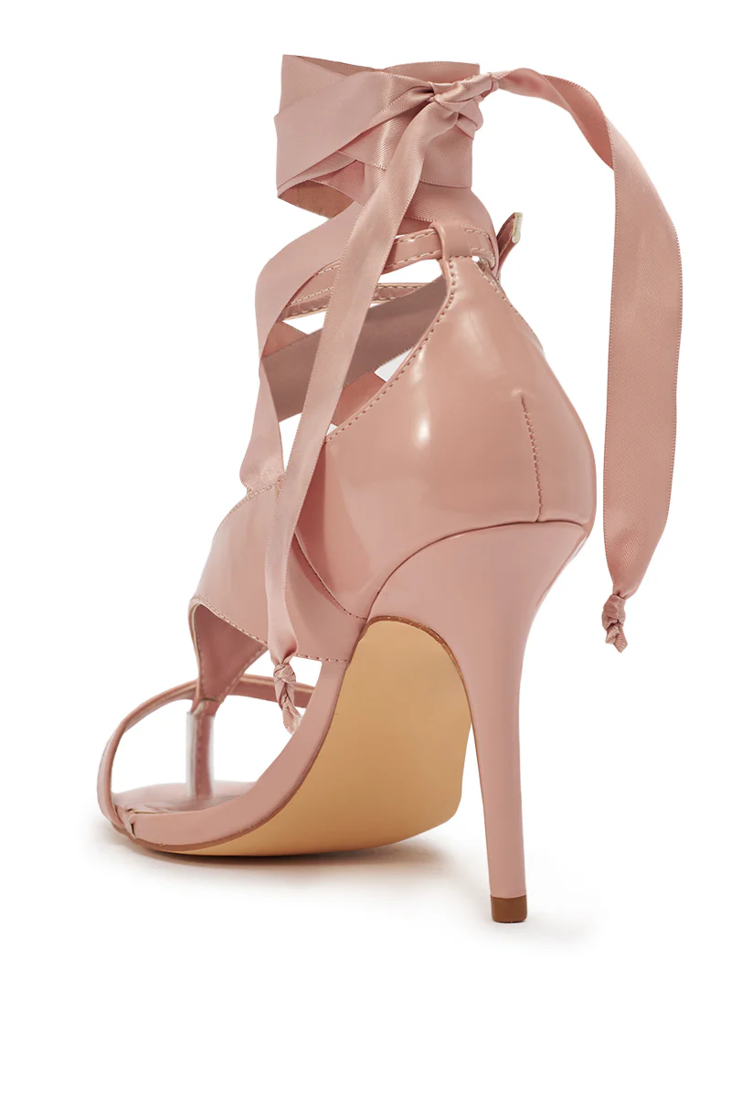 AKIRA GOLD SIEGER PINK PATENT WRAP UP BALLERINA STILETTO SANDAL - Image 7
