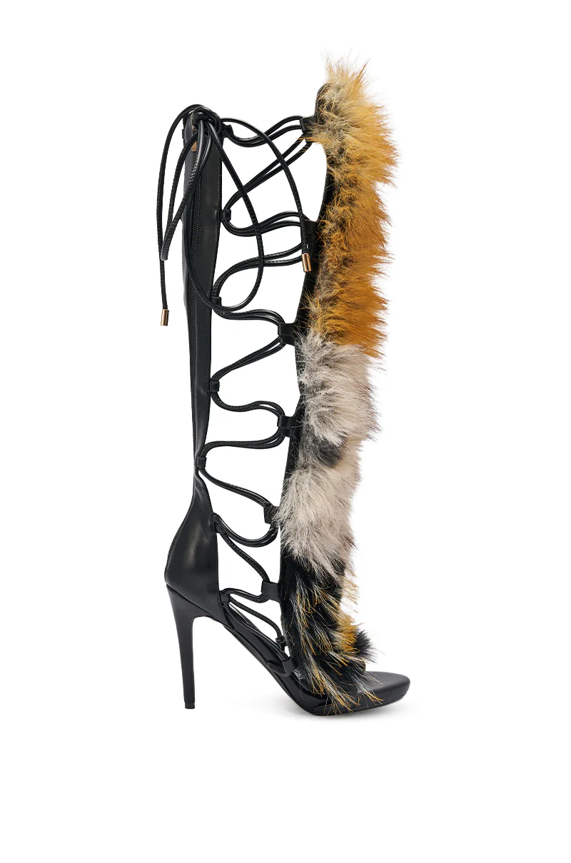AZALEA WANG STAMOS BLACK MULTI FUR GLADIATOR STILETTO SANDAL - Image 5