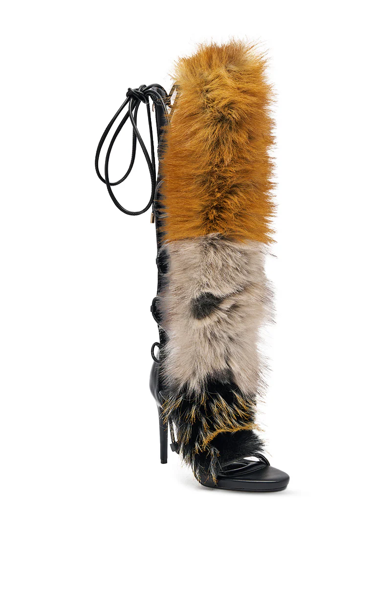 AZALEA WANG STAMOS BLACK MULTI FUR GLADIATOR STILETTO SANDAL - Image 6