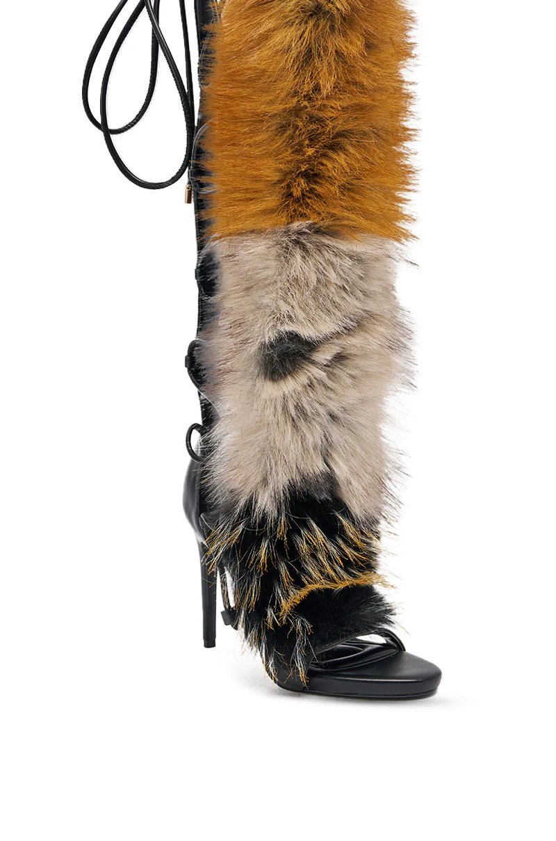 AZALEA WANG STAMOS BLACK MULTI FUR GLADIATOR STILETTO SANDAL - Image 8