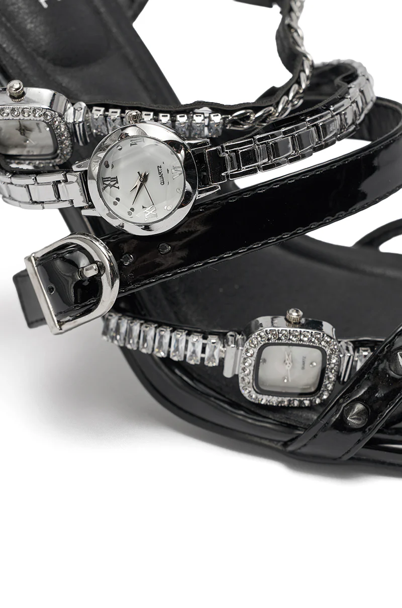 AKIRA GOLD SYDONIC BLACK WATCH STILETTO SANDAL - Image 8