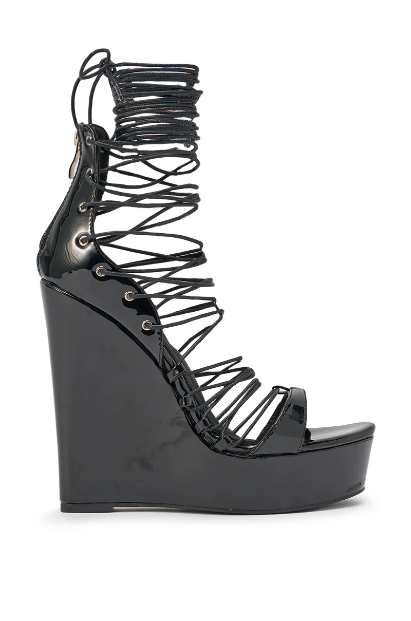 AKIRA GOLD TAVI BLACK SWEDGE SANDAL WITH LACE UP - Image 4