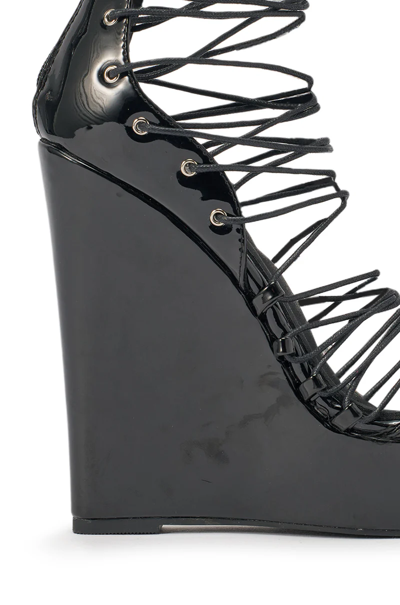 AKIRA GOLD TAVI BLACK SWEDGE SANDAL WITH LACE UP - Image 7