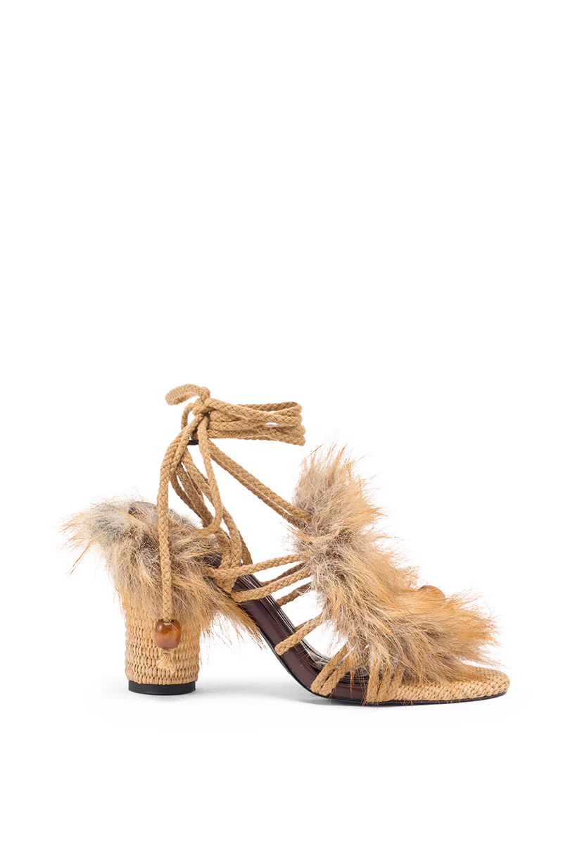 AKIRA GOLD UMIKA BROWN FUR CHUNKY SANDAL - Image 3