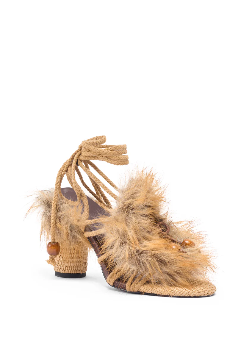 AKIRA GOLD UMIKA BROWN FUR CHUNKY SANDAL - Image 4