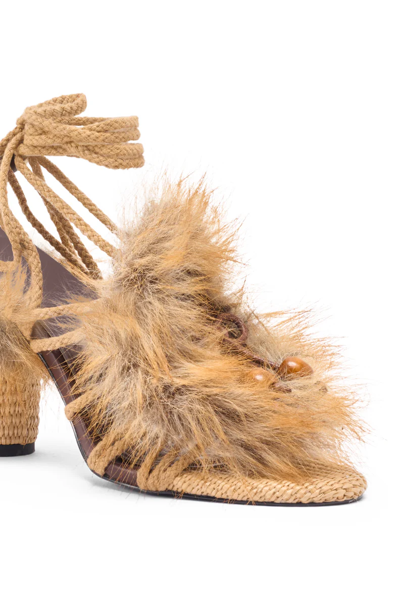 AKIRA GOLD UMIKA BROWN FUR CHUNKY SANDAL - Image 7