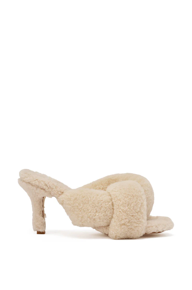 AZALEA WANG VALE IVORY SHERPA LOW HEEL MULE SANDAL - Image 4