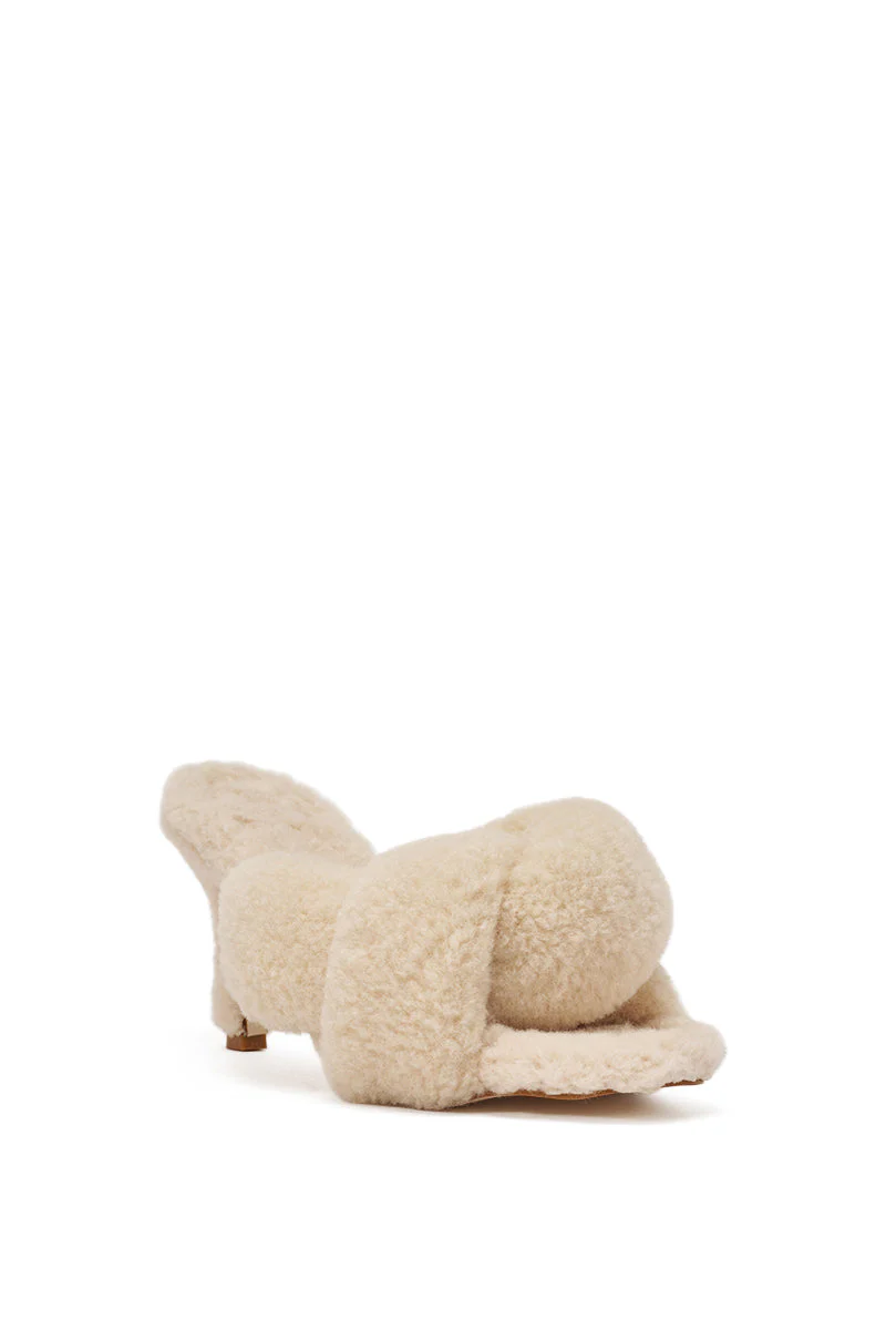 AZALEA WANG VALE IVORY SHERPA LOW HEEL MULE SANDAL - Image 5