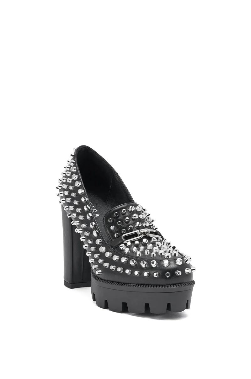 AKIRA GOLD VICTOIRE BLACK STUDDED PUMP LOAFER - Image 5