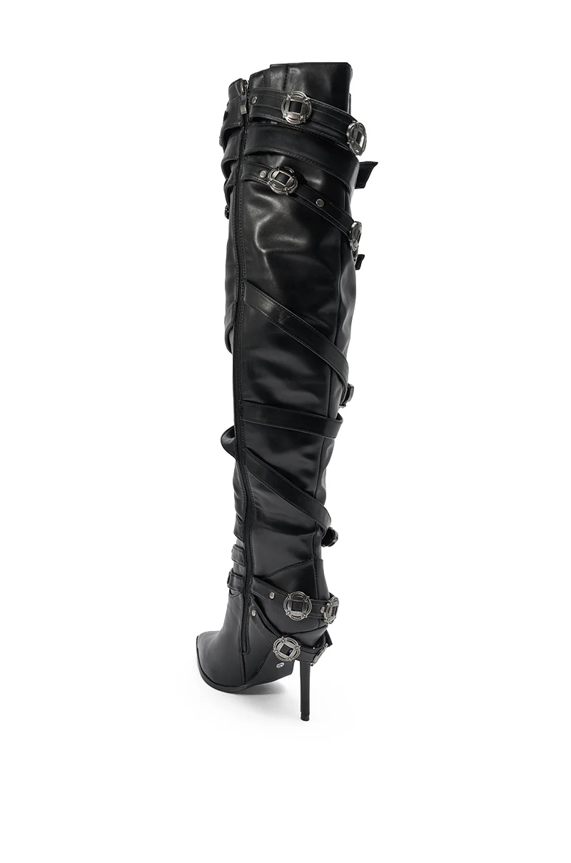 AKIRA GOLD XERXES BLACK STILETTO METAL EMBELLISHED BOOT - Image 6
