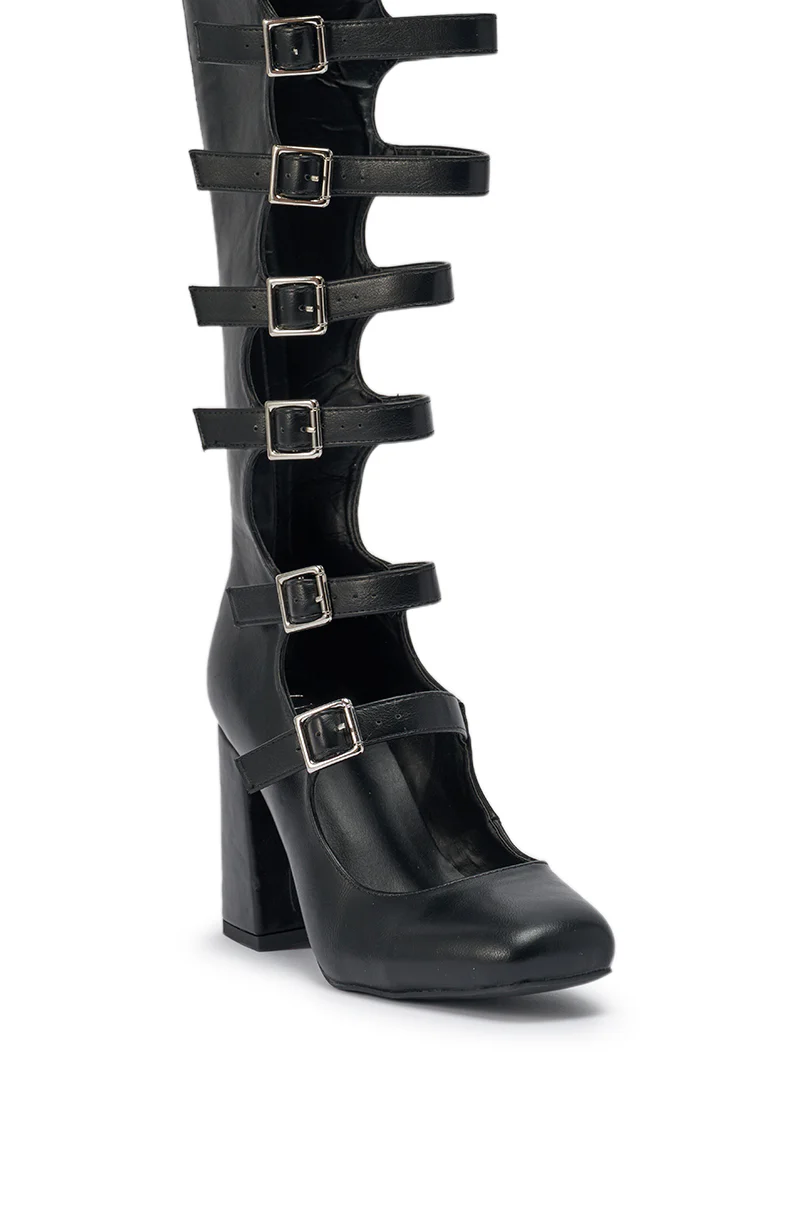 AKIRA GOLD YVETTE BLACK OVER THE KNEE MARY JANE BOOT - Image 10
