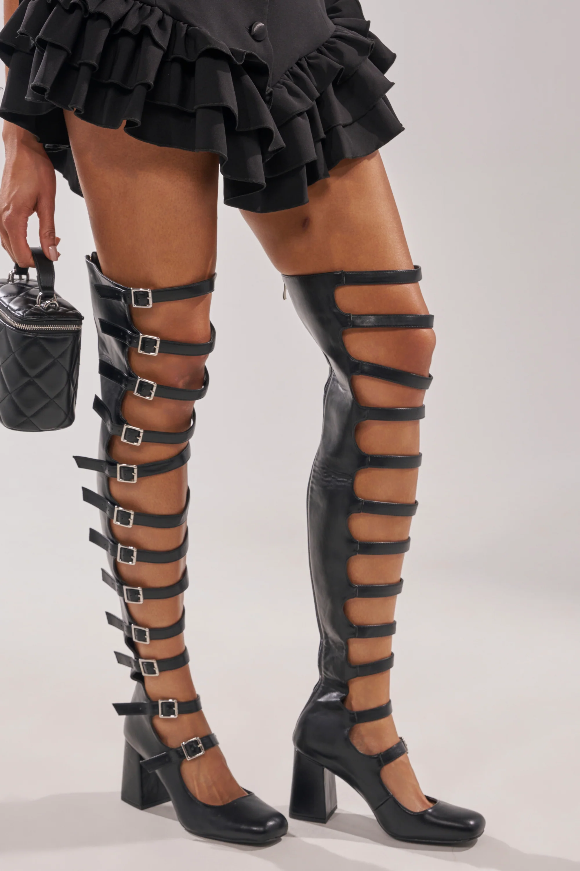AKIRA GOLD YVETTE BLACK OVER THE KNEE MARY JANE BOOT - Image 6
