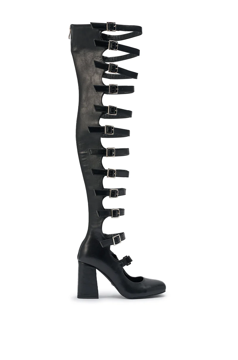 AKIRA GOLD YVETTE BLACK OVER THE KNEE MARY JANE BOOT - Image 7