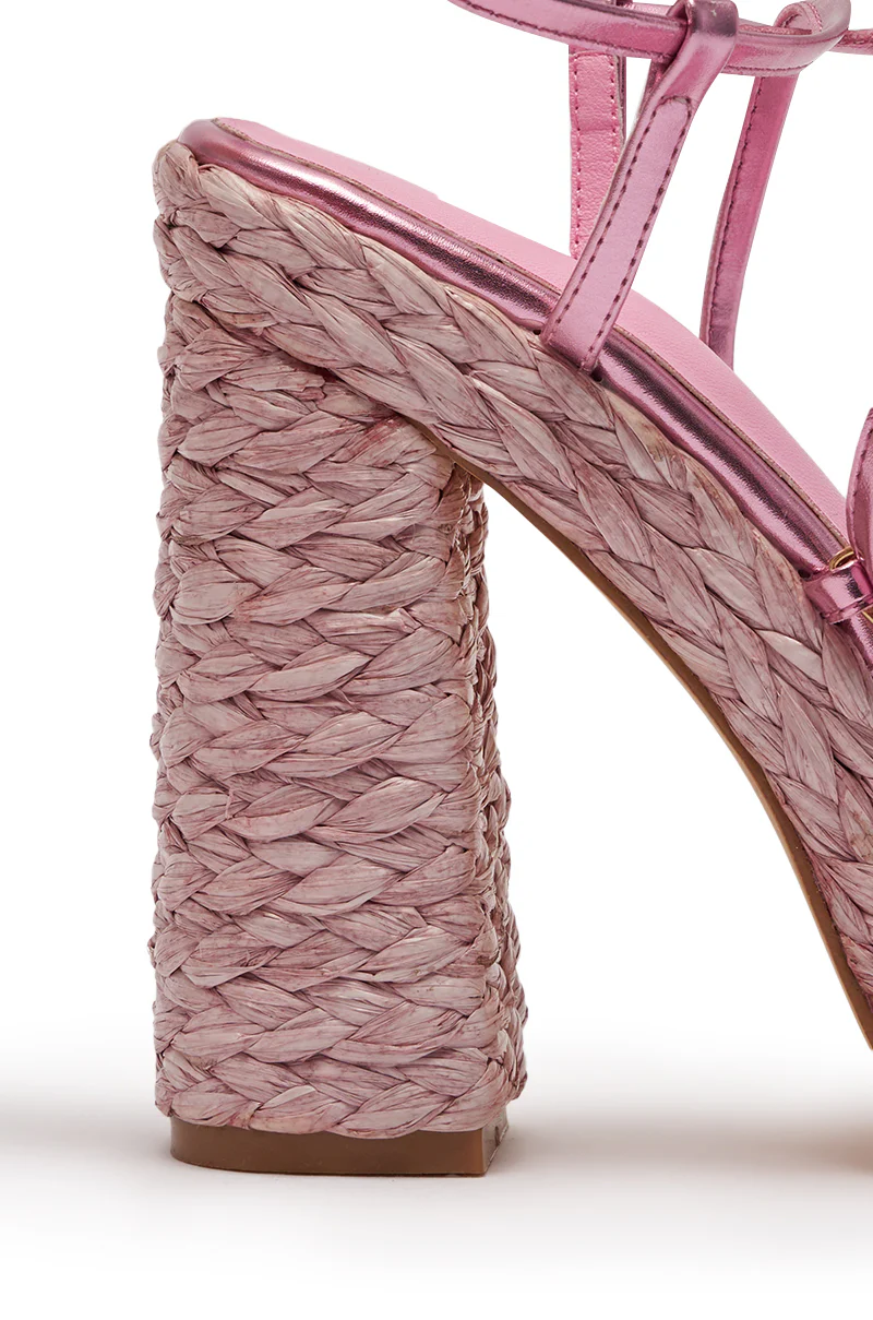 AKIRA GOLD ZAIDEE PINK PLATFORM RAFFIA LACE UP SANDAL - Image 7