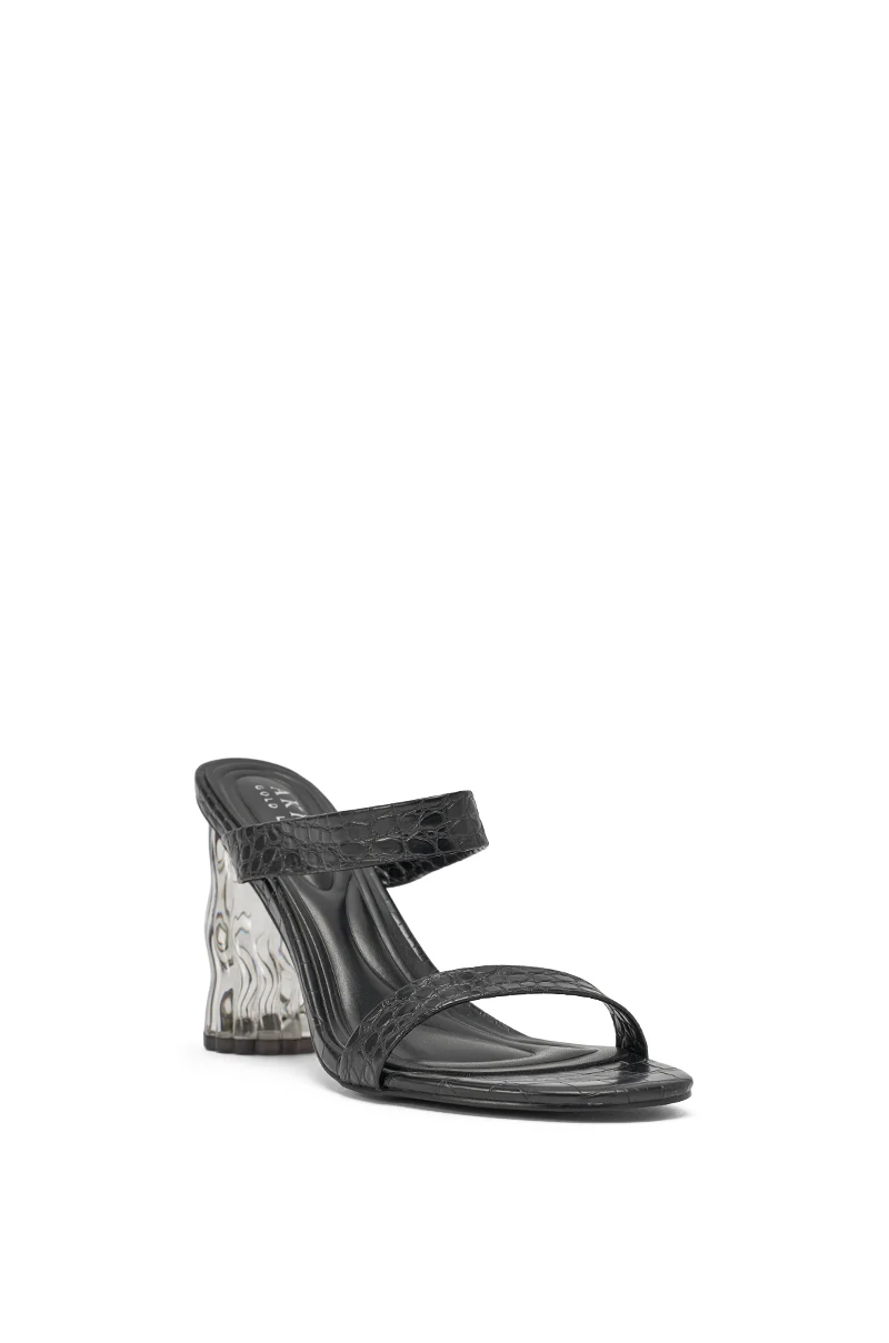 AKIRA GOLD ZARIA BLACK CLEAR HEEL SLIP ON SANDAL - Image 4