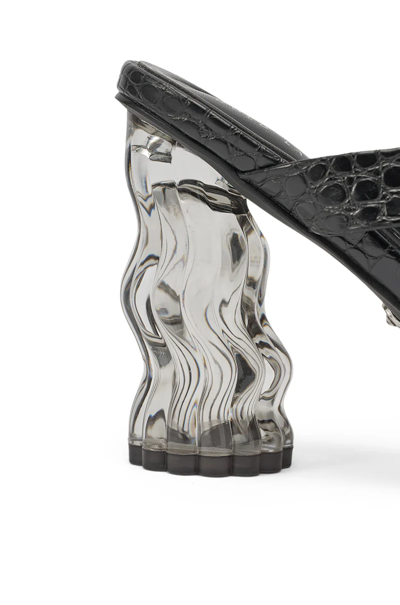AKIRA GOLD ZARIA BLACK CLEAR HEEL SLIP ON SANDAL - Image 6