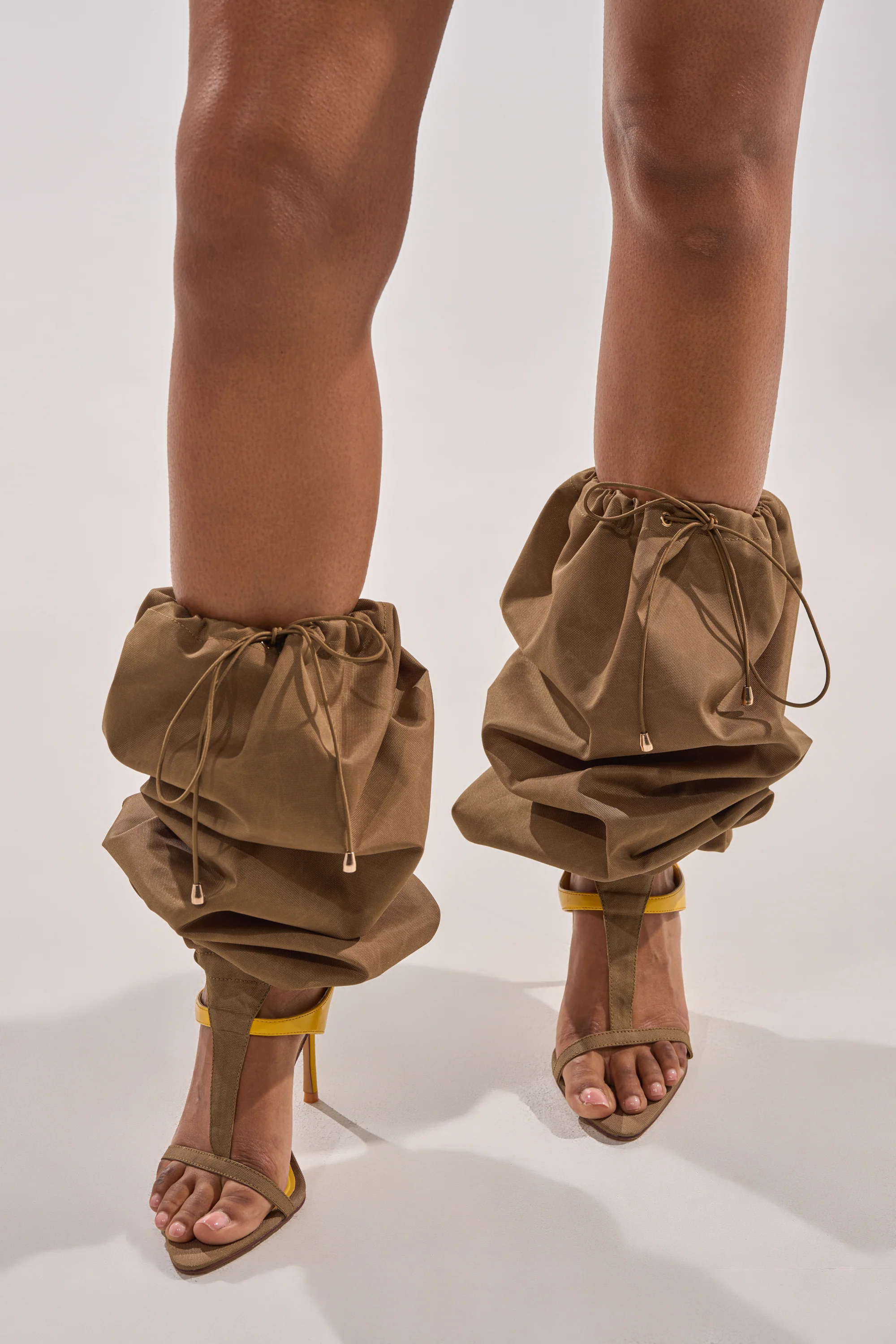 AKIRA GOLD ZIDANE OLIVE CANVAS SLOUCHY STILETTO SANDAL - Image 4