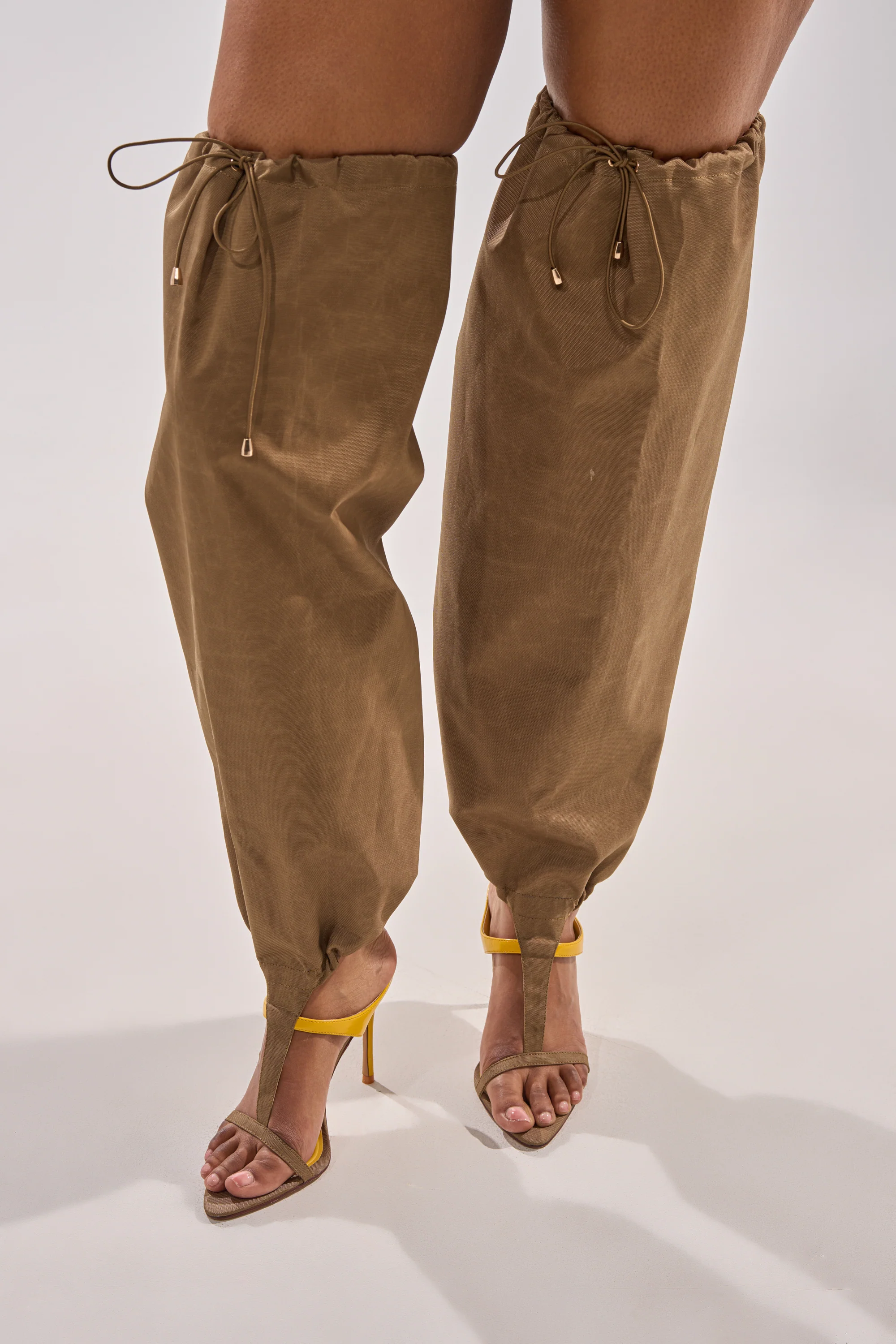 AKIRA GOLD ZIDANE OLIVE CANVAS SLOUCHY STILETTO SANDAL - Image 6