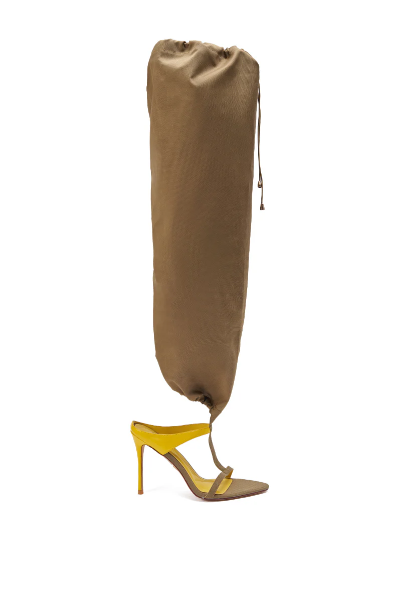 AKIRA GOLD ZIDANE OLIVE CANVAS SLOUCHY STILETTO SANDAL - Image 8