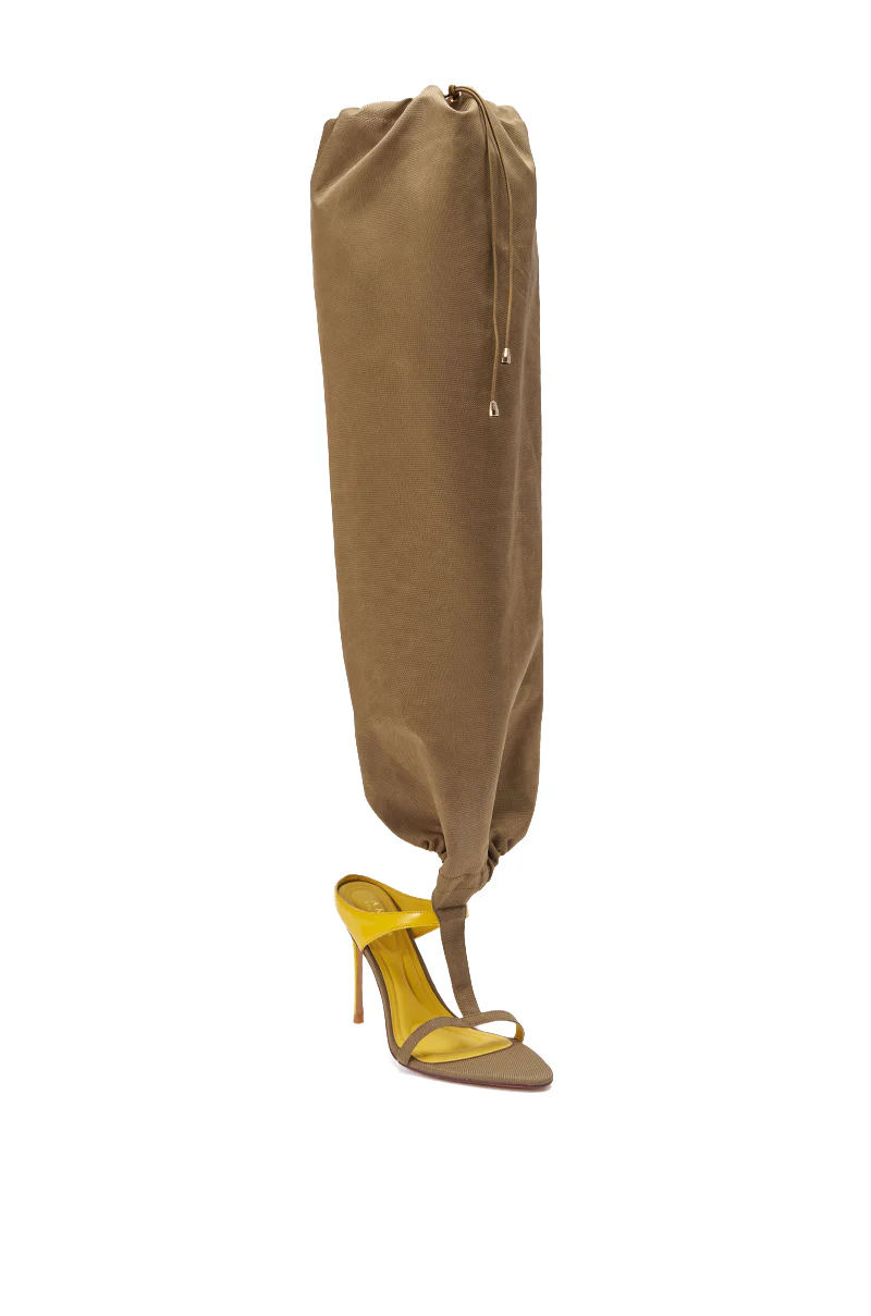 AKIRA GOLD ZIDANE OLIVE CANVAS SLOUCHY STILETTO SANDAL - Image 9