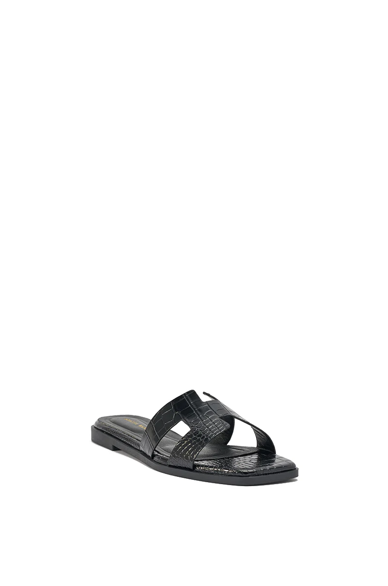 AKIRA HOWDY BLACK CROC SLIP ON FLAT SANDAL - Image 6