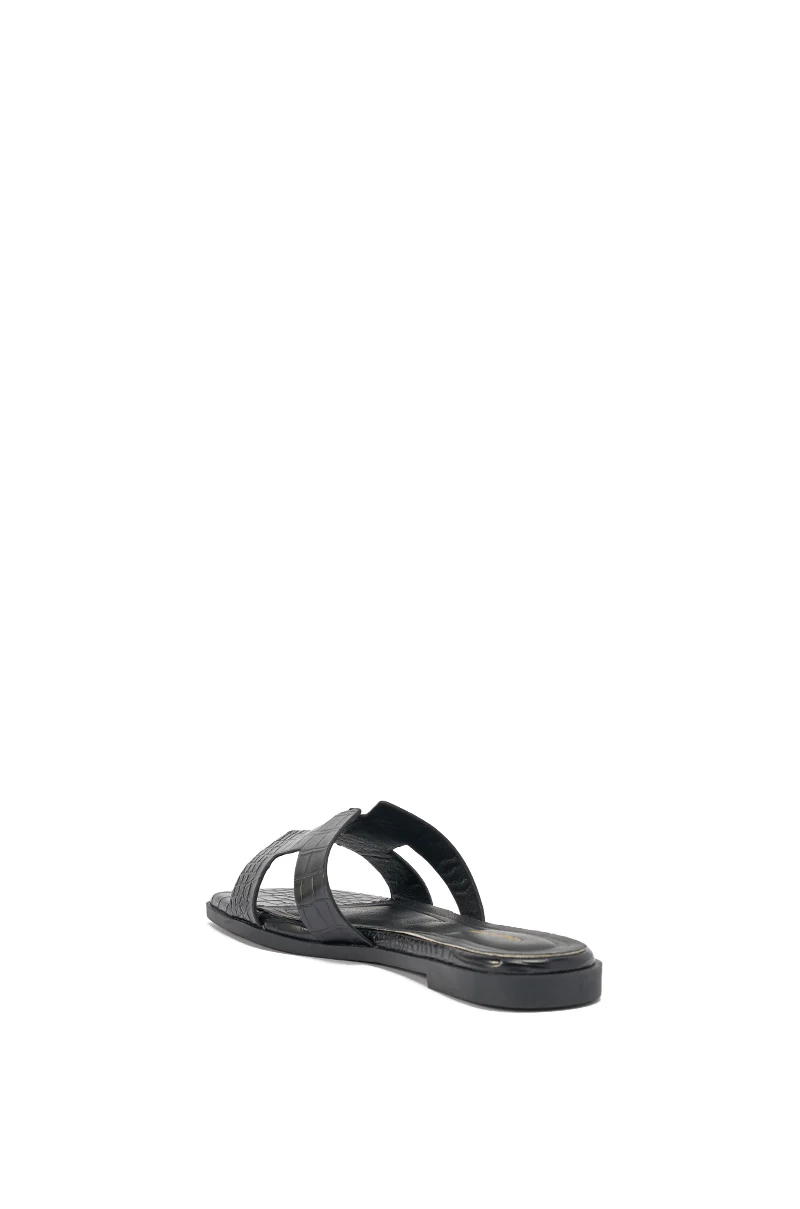 AKIRA HOWDY BLACK CROC SLIP ON FLAT SANDAL - Image 7