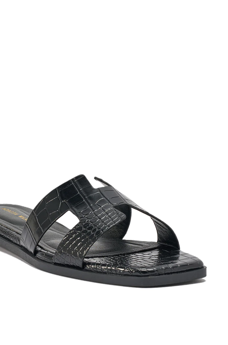 AKIRA HOWDY BLACK CROC SLIP ON FLAT SANDAL - Image 8