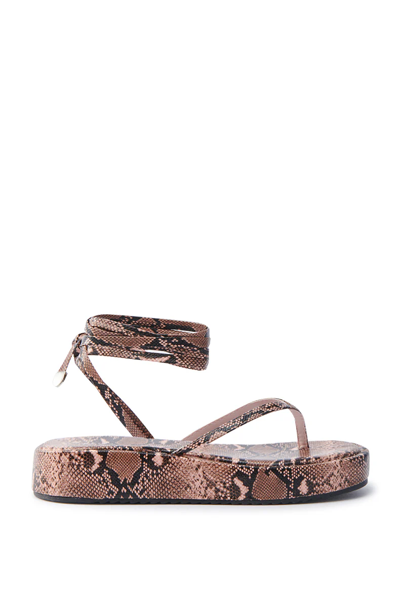 AKIRA IRVINE BROWN SNAKE LACE UP FLAT SANDAL - Image 4