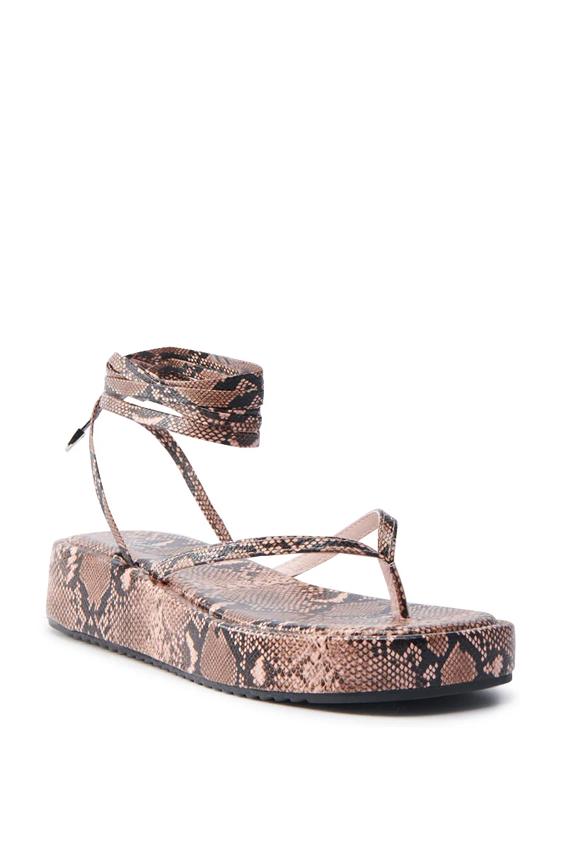 AKIRA IRVINE BROWN SNAKE LACE UP FLAT SANDAL - Image 5